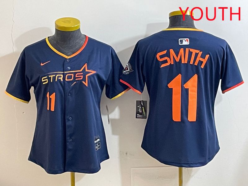 Youth Houston Astros 11 Smith Blue three generations Joint Name Nike 2025 MLB Jersey style 7